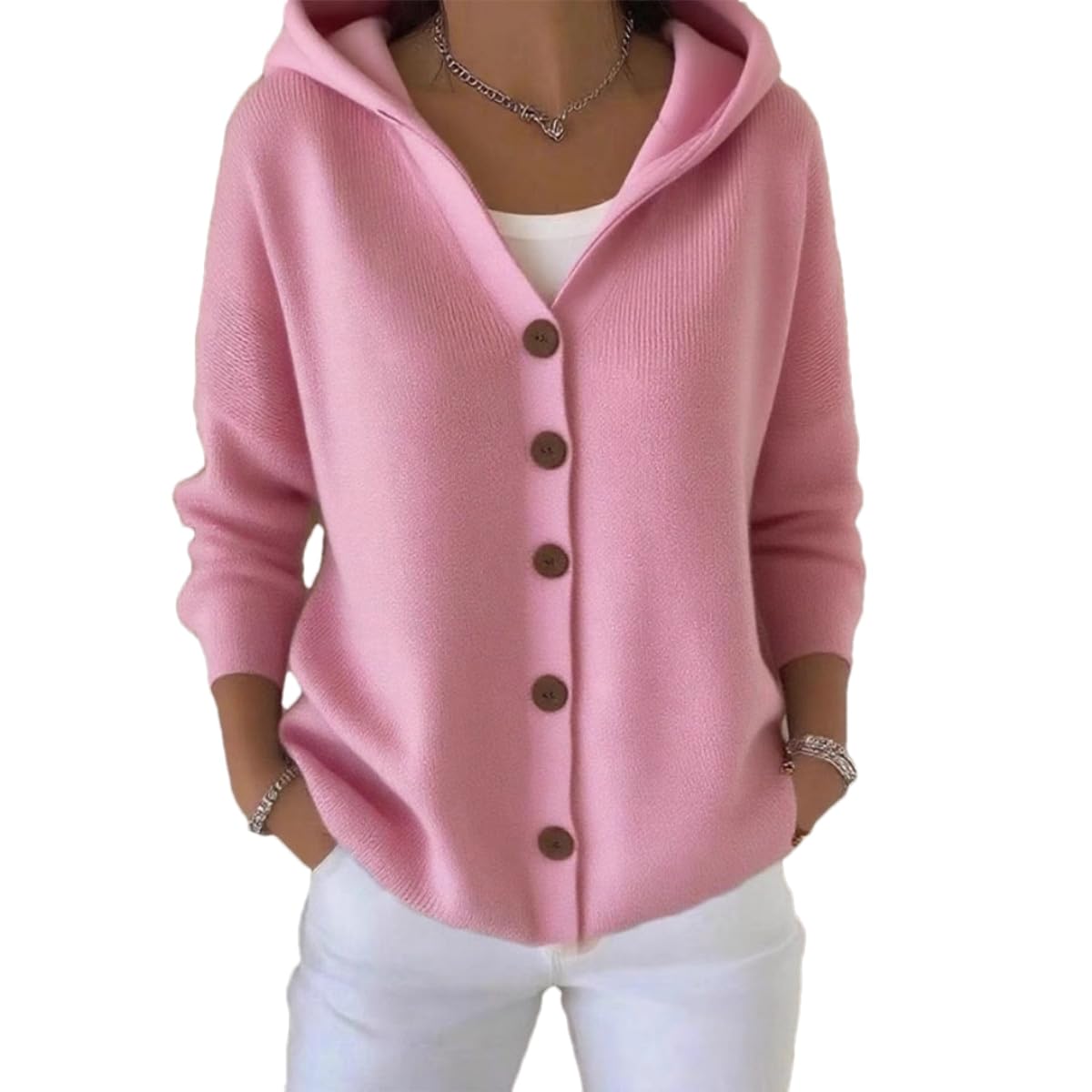 Womens Vintage Cashmere Cardigan Timeless Hooded Knit Sweater with A-Line Silhouette