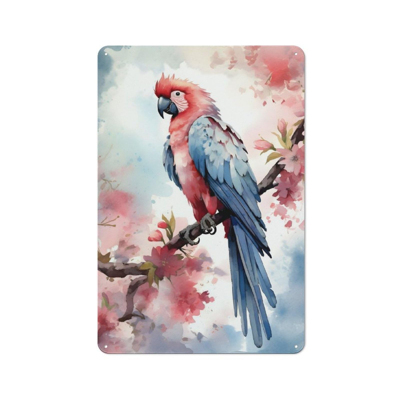Junmoney Macaw Watercolor Metal Wall Sign 30X20cm Featuring For Garage Or Workshop, For Home Office, Studio And Craft Room Walls