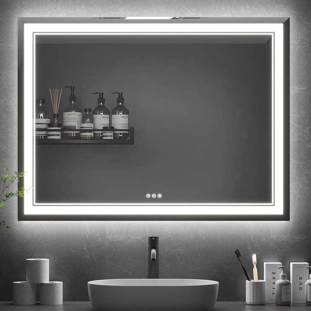 48''x 36'' Bathroom Led Vanity Mirror with 3 Colors Light, Dimmable Touch Switch Control, Anti-Fog Wall Mounted Makeup Mirror for Wall (Horizontal)
