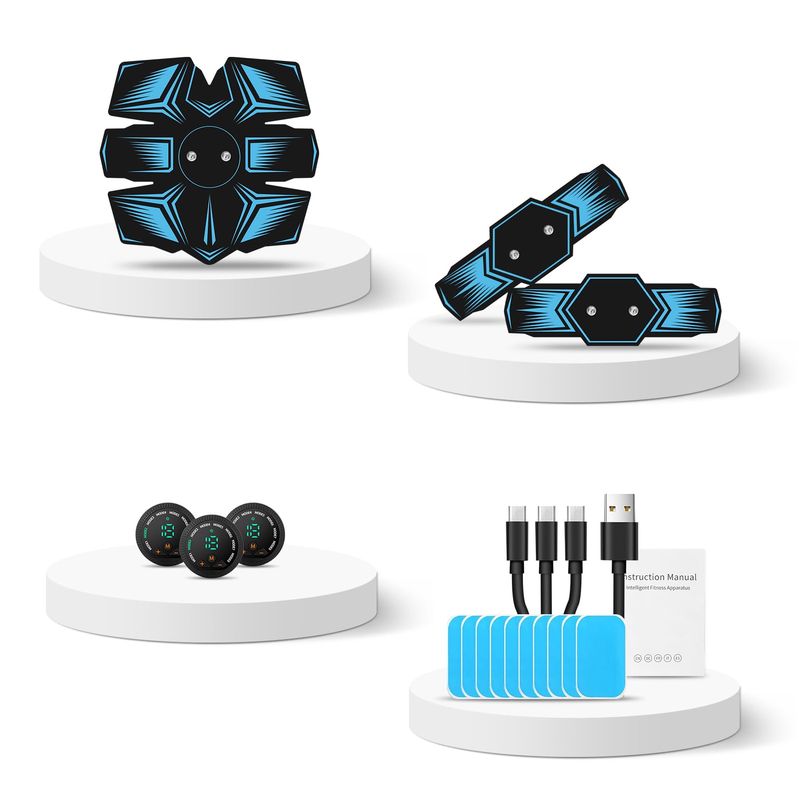 EMS Bauchtrainer Trainingsgerät, EMS Elektrische Muskelstimulation， USB Wiederaufladbar Bauchmuskeln Stimulationsgerät 8 Modi & 19 Intensitäten für Bauch, Arm, HIPS, Bein, Männer & Frauen