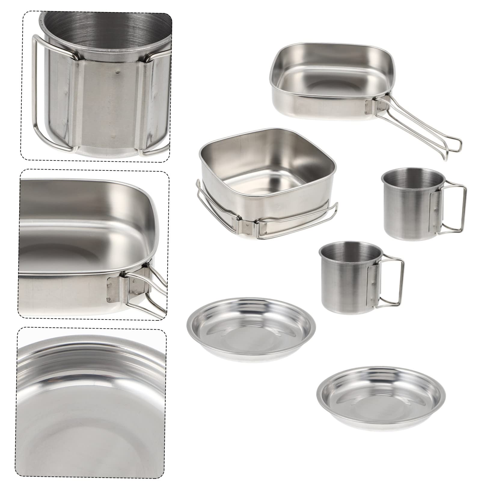 Yardwe Ensemble Cuisine de Camping, en Acier Inoxydable, 1 Set Portable, Poignée Pliable, Facile à Nettoyer pour Barbecue Activités Extérieures