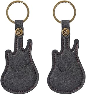 Lahdrhab Estuche de piel para púas de guitarra con llavero, bolsa para púas de guitarra, bolsa de regalo, color negro, Black