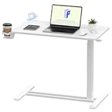 FLEXISPOT H7 Adjustable Overbed Bedside Table with Wheels Pneumatic Mobile Standing Laptop Desk Rolling Computer Cart Movable Overbed Table Hospital Home Use (31.5" W x 17.7" D, White Large)