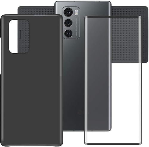 Película de vidrio templado + cubierta para LG Wing [6.80 pulgadas], protector de pantalla y carcasa rígida a través de plástico negro para