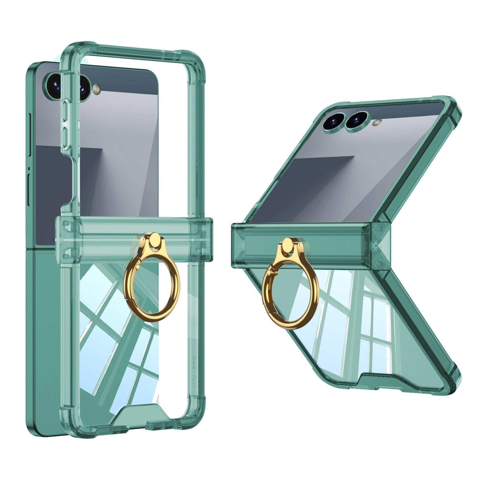 LSKOZU Case for Galaxy Z Flip7, Lightweight and Shock-Absorbent Clear Case with Ring Holder (Green)