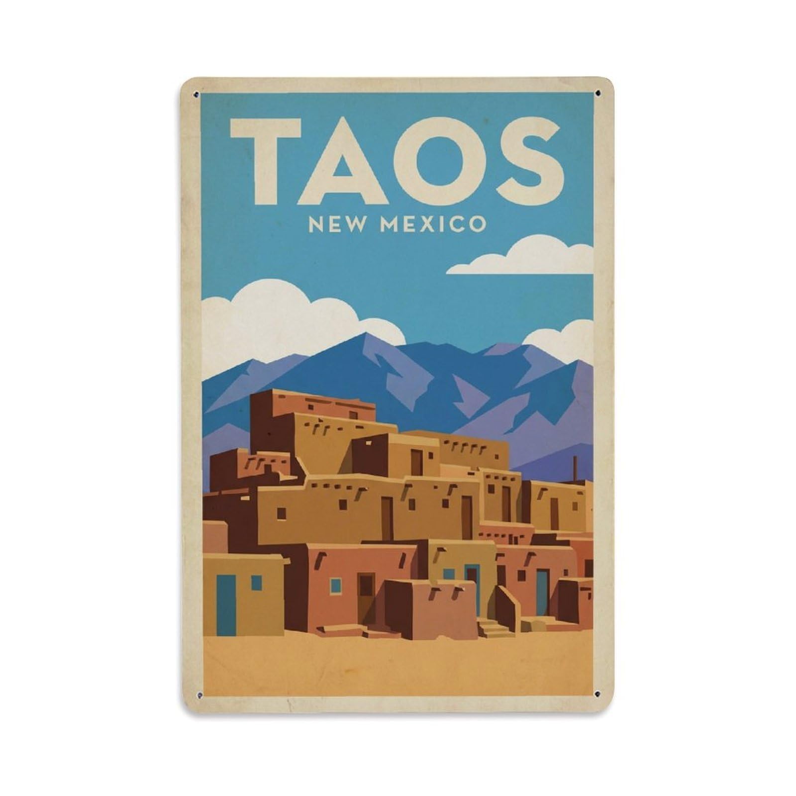 Xanthor Style Vintage Travel Usa Taos Metal Tin Sign
