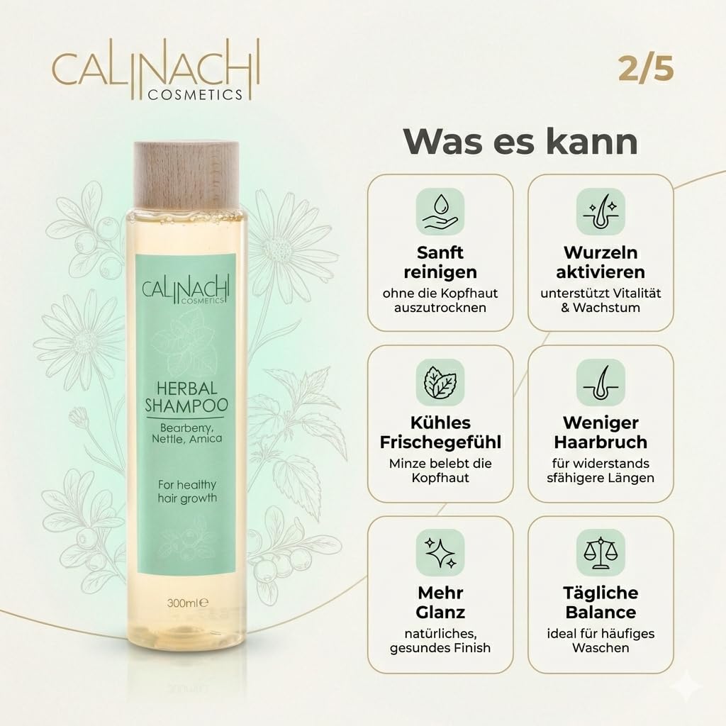 CALINACHI Kräuter-Shampoo & Haarserum Set 300+30 ml Procapil | 2-Schritte Kopfhaut-Routine aus Bärentraube-Kräuter-Shampoo und leichtem Serum für Glanz und bessere Kämmbarkeit