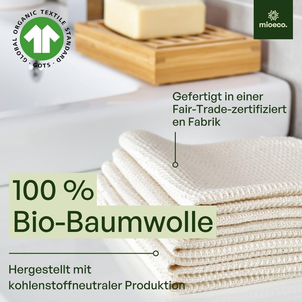 Mioeco 20er-Pack Wiederverwendbare Küchentücher - Waschbare Spültücher aus Bio-Baumwolle - Alternative zu Küchenrollen & Baumwoll Putztüchern - Saugfähig, Robust & Umweltfreundlich