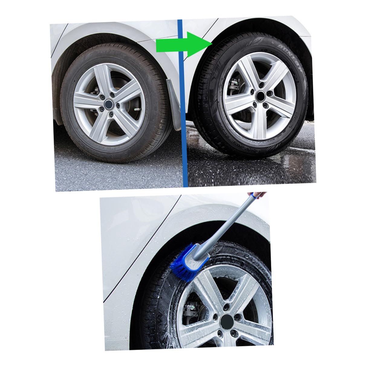 PLAFOPE Kit Spazzole Pulizia Pneumatici Auto 3 Pezzi Blu PVC Pp | Set 1 Spazzola Corta Cerchi, 1 Spazzola Corta Gomme, 1 Spazzola Lunga, per Veicoli e Imbarcazioni