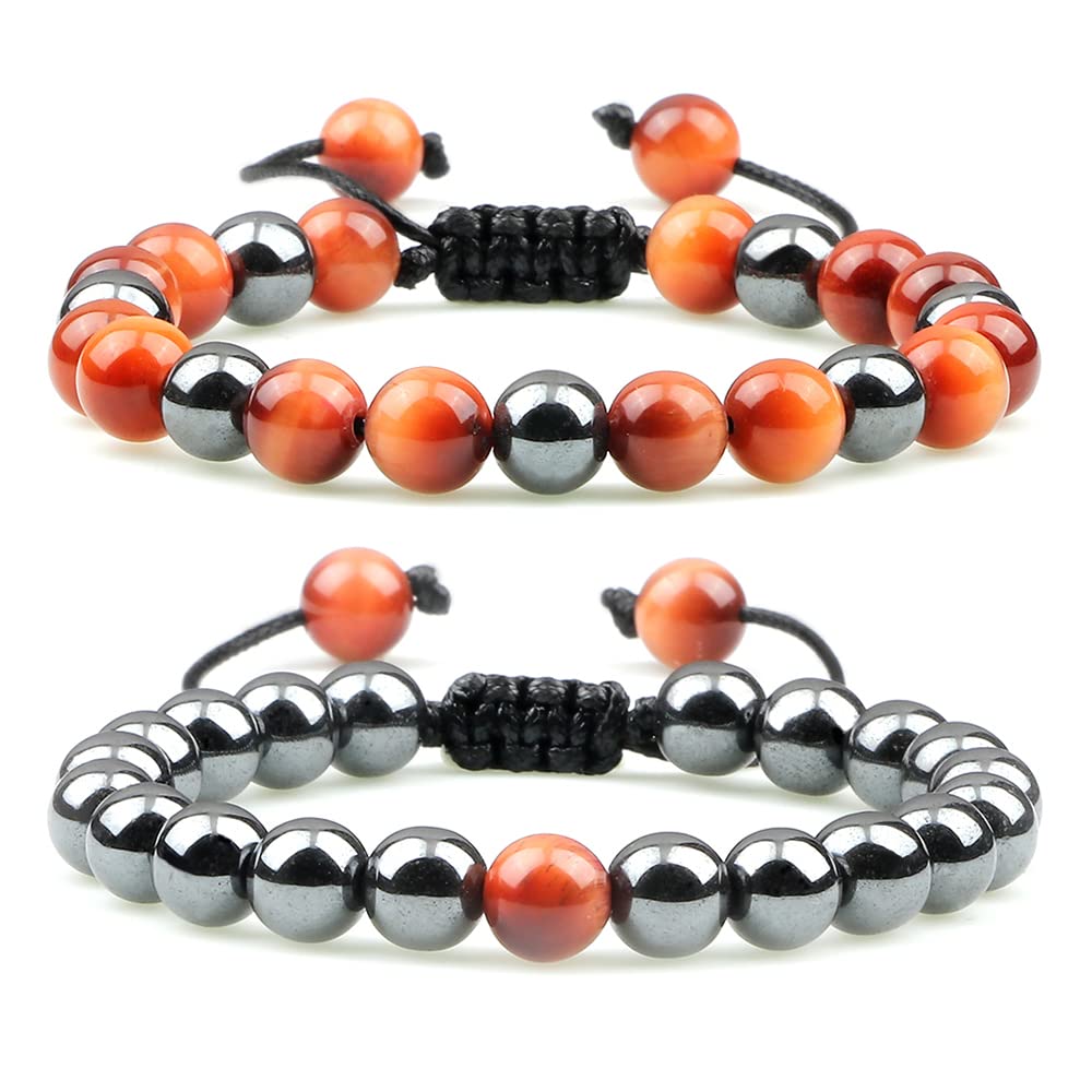 2 stücke Hämatit Tigerauge Perlen Armbänder Handgemachte Einstellbare Männer Gesundheit Schutz Energie Steine ​​Paar Abstand Armreifen