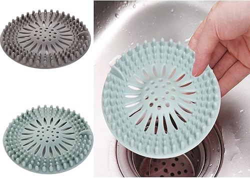 Colector de pelo de silicona para drenaje de ducha, 2 piezas (negro y azul)