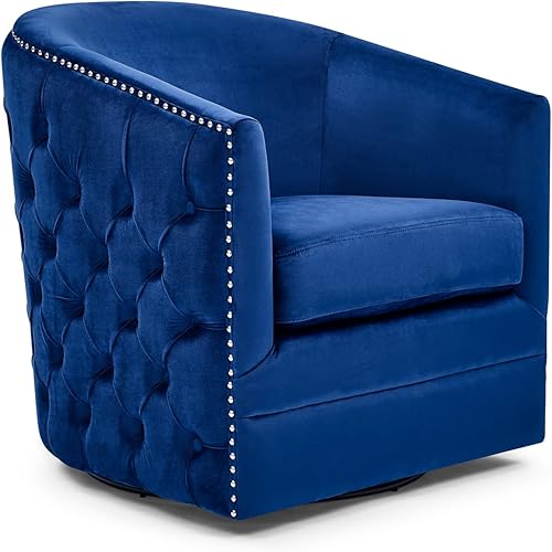 31.5" W Swivel Barrel Chair,360º Rotating Velvet Accent Chair,Modern Bucket Armchair Side Chair,Corner Chair Round Sofa,Upholstered Tub Chair Round Lounge Sofa for Living Room Bedroom Office(Navy)