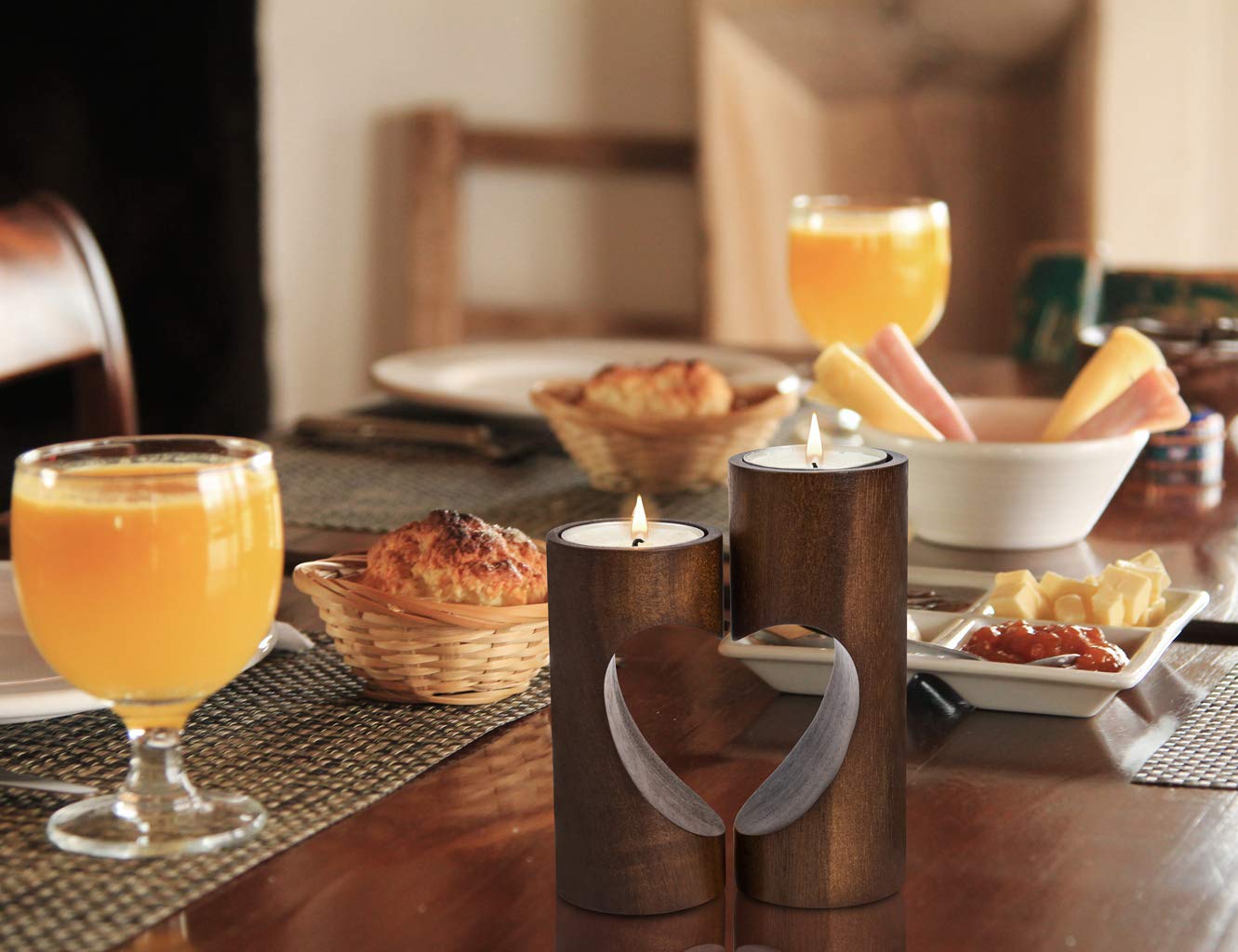 Porta Candele da Tavolo a Forma di Cuore, Set Soprammobili Moderni Legno, Centrotavola per Decorazioni Casa - Bruno