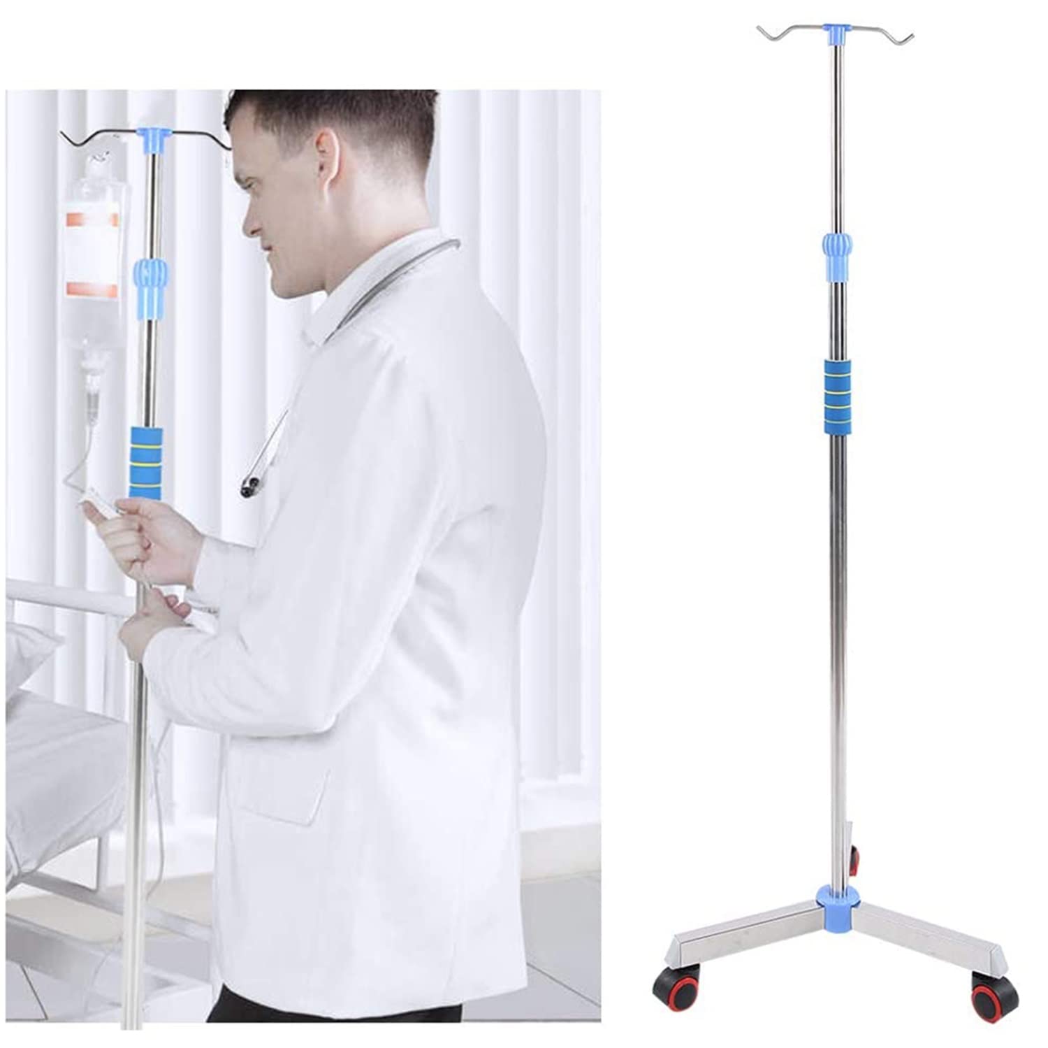 Soporte para suero intravenoso portátil con 4 Ganchos, Acero Inoxidable Soporte de Goteo Ajustable en Altura Clínica en el Hogar Soporte de Infusión Intravenosa Ajustable en Altura ( Size : 2 Hooks )