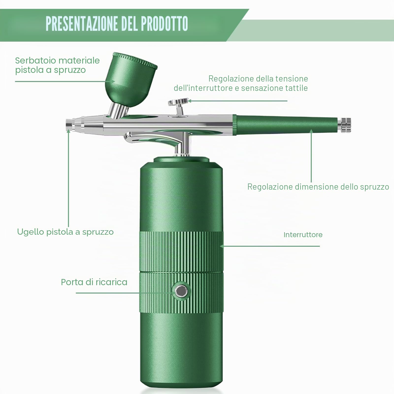 Set aerografo con compressore: pistola a spruzzo senza fili, kit aerografo, pistola portatile con compressore, pistola a spruzzo manuale ricaricabile USB, set per idratazione, tatuaggio, unghie
