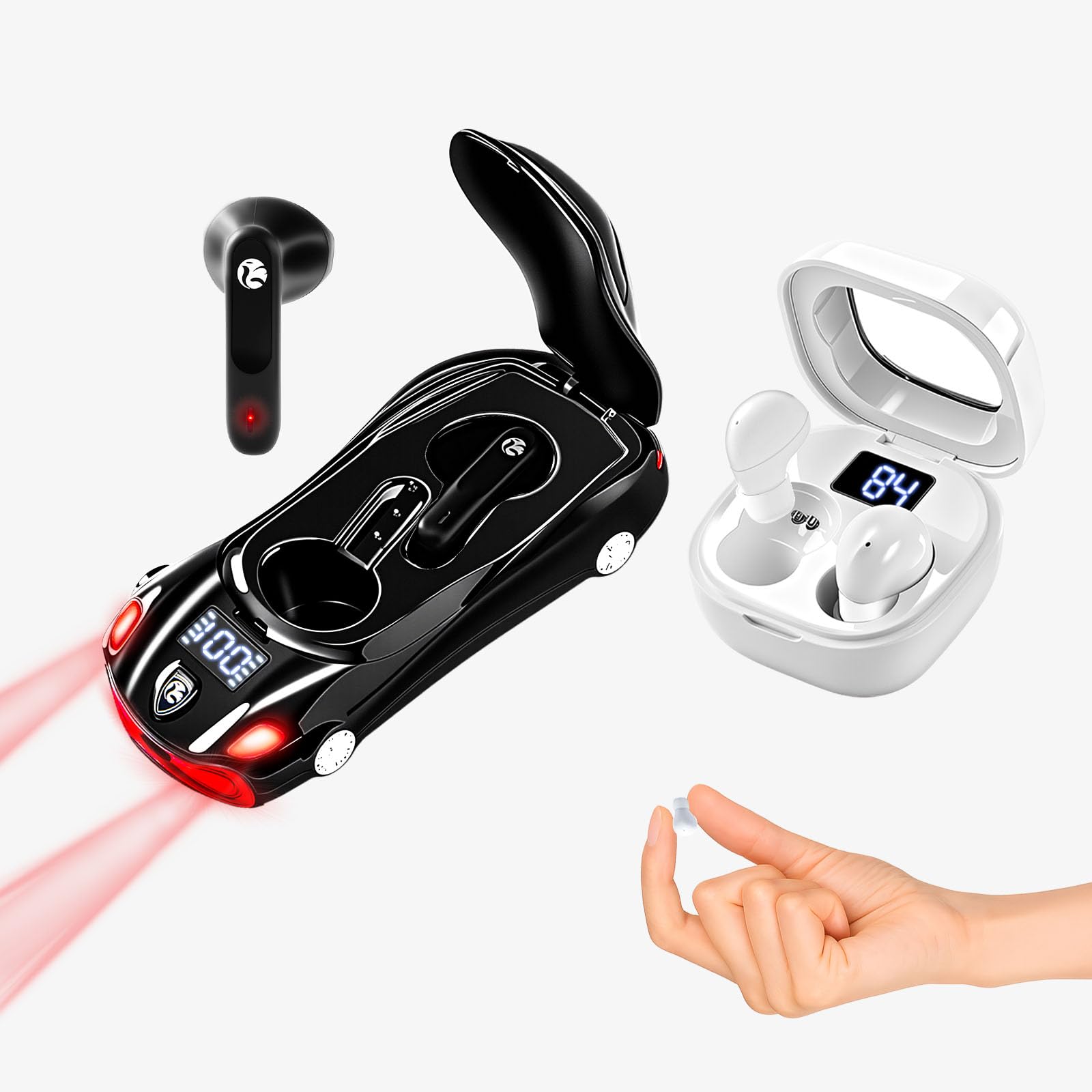 2 Pack Kids Wireless Earbuds Invisible Mini Earbuds for Kids Bluetooth Ear Buds in-Ear with LED Display HiFi