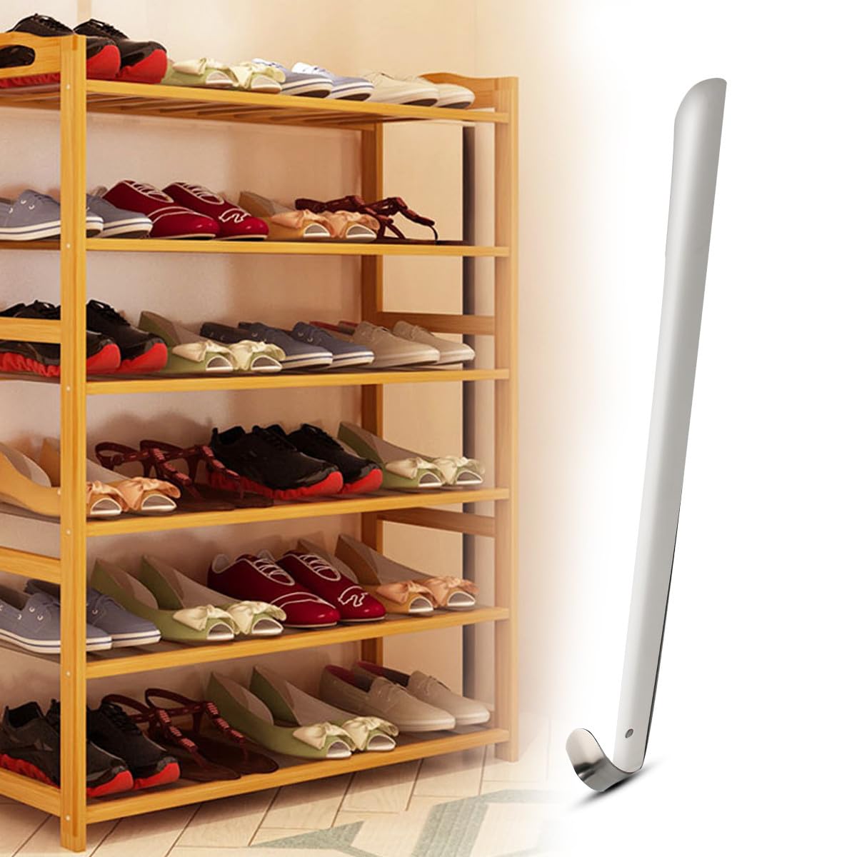 Yardwe Calzador de Zapatos de Acero Inoxidable de 50 Cm con Orificio para Colgar y Superficie Lisa, Adecuado para Facilitar el Calzado Diario