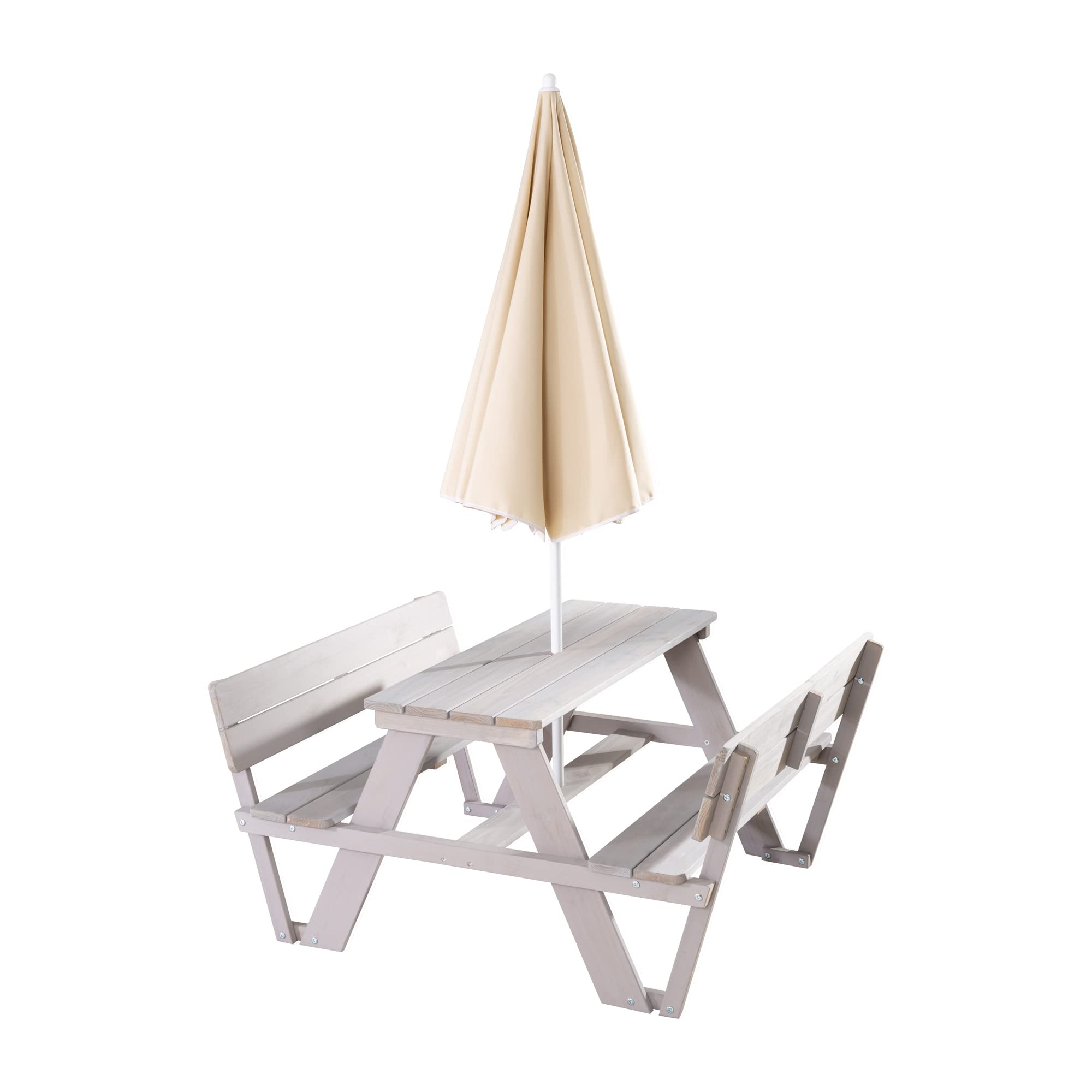 roba Table Pique-nique Enfants Outdoor + avec Dossier - Bois Massif + Coussins - Table d'Extérieur 4 places - Gris