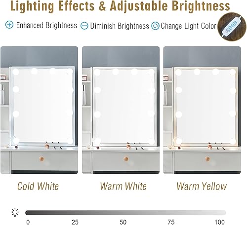 Miniatura 4 de Dradaomull Tocador de maquillaje moderno con espejo iluminado para mujeres y niñas (1907)