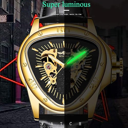 Miniatura 4 de BOSNI Triangle Skeleton Watch for Men Mechanical Automatic Wristwatch Sport Stainless Steel Mens Watches