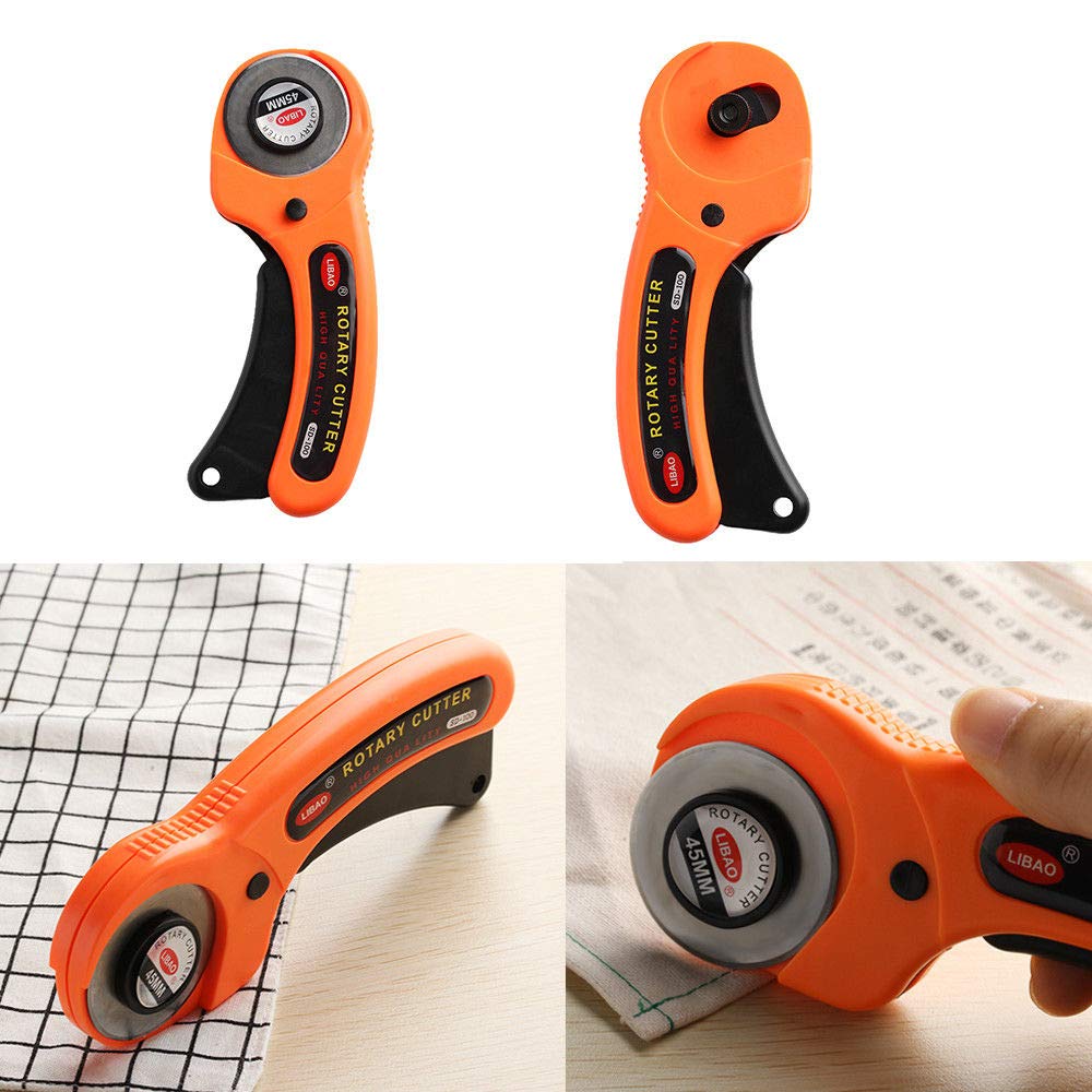 Couteau Rotatif Treki 45mm - 5 Lames De Rechange, Protection Sécurité | Pour Couture, Cuir, Papier
