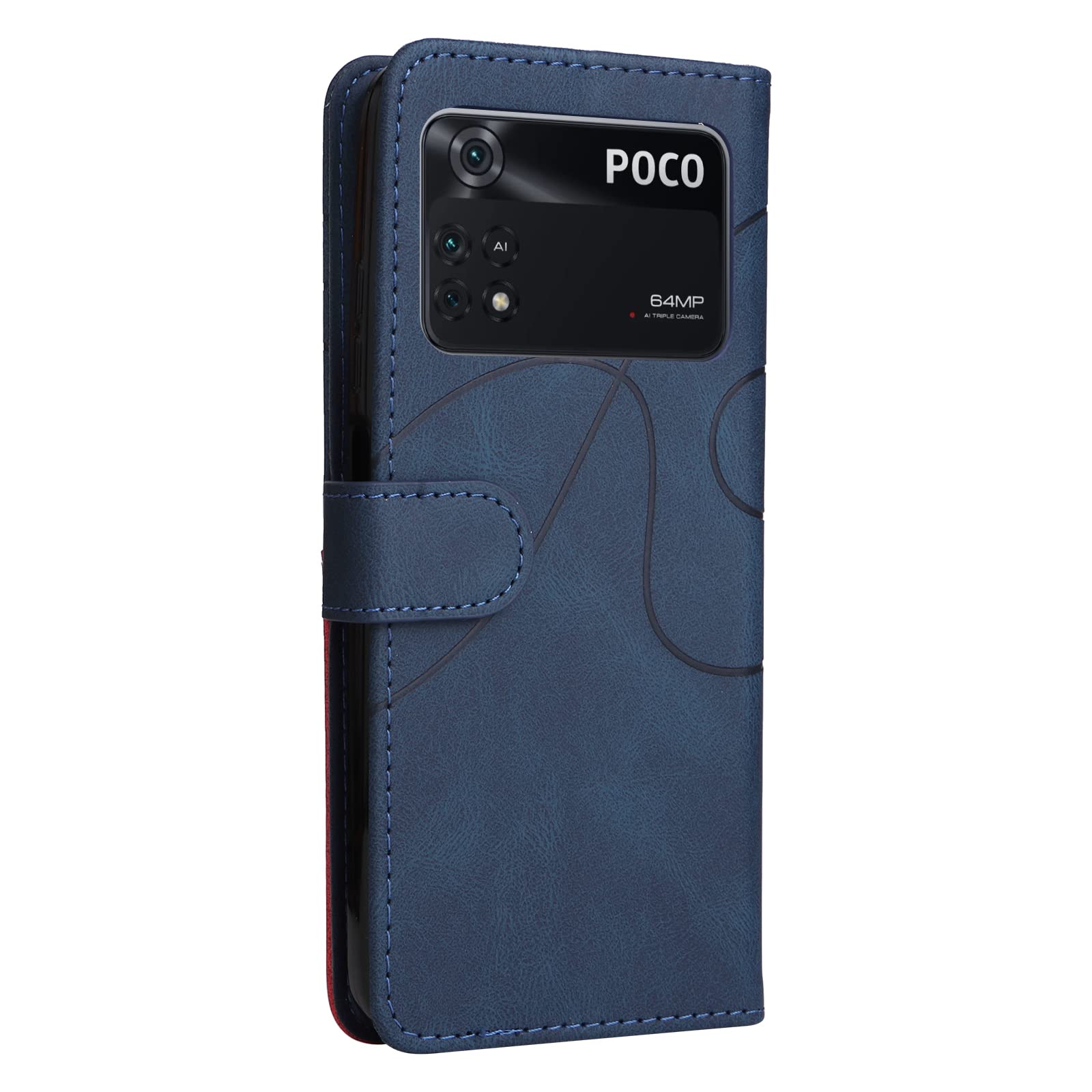 Custodia In Pelle Per Xiaomi Poco M4 Pro 4G – Cover Flip Magnetica Con Portafoglio E Supporto, Colore Blu - 2