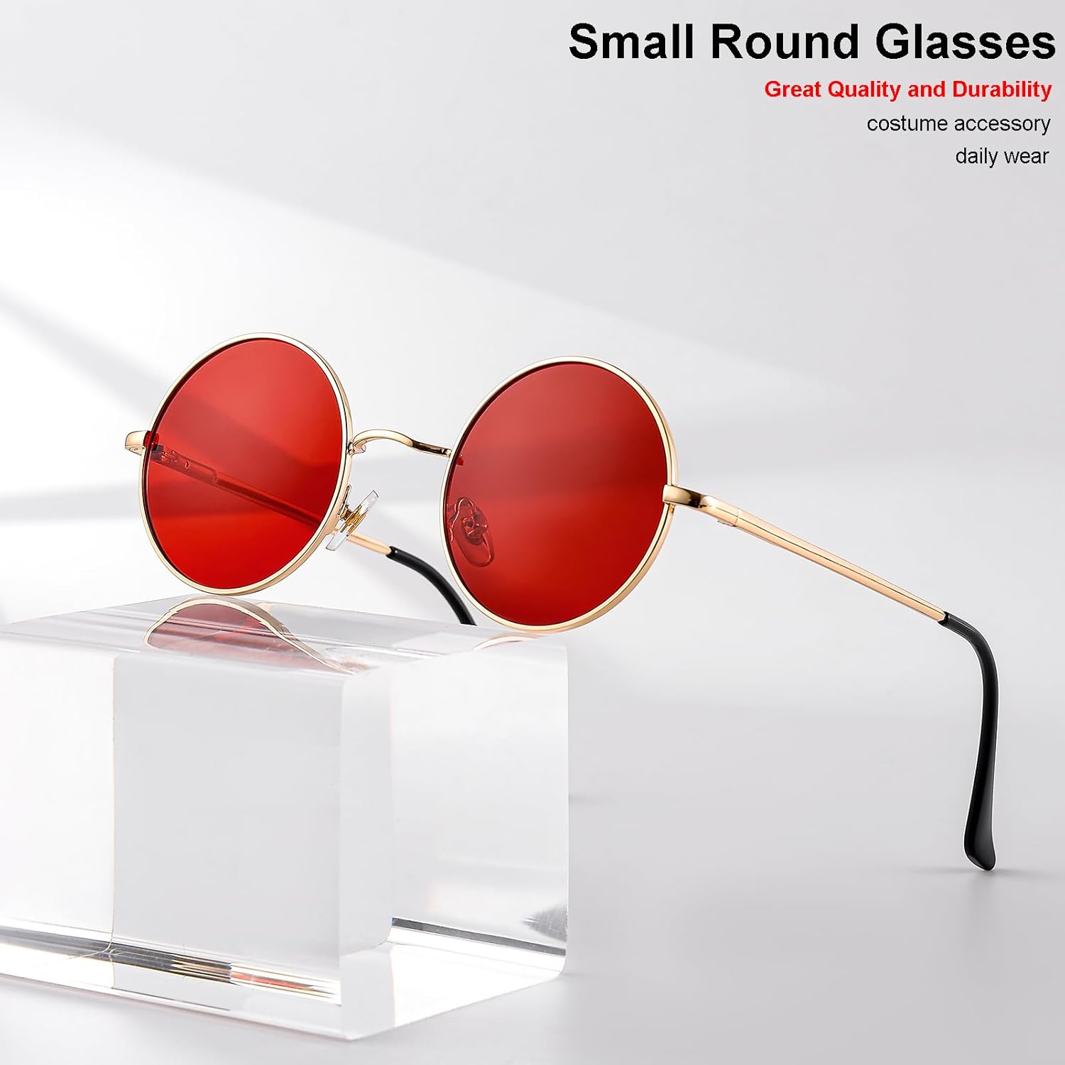 Gleyemor Polarized Round Sunglasses for Men Women Hippie Small Circle Glasses Red Yellow Lenses - Image 3