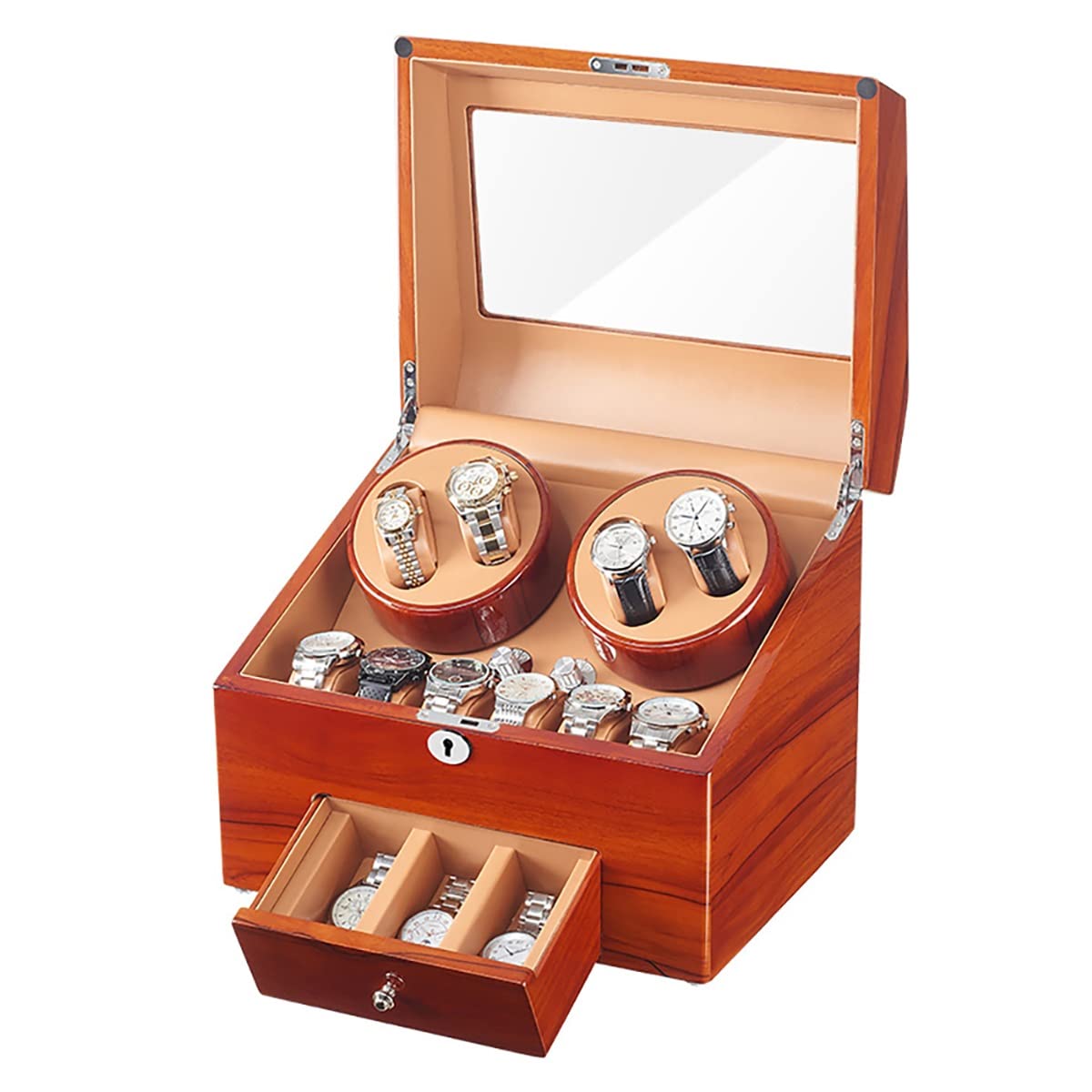 MYUYEE Technology Automatic Watch Winder For 4+9 Watch Storage Display Box With Quiet Japanese Motor In Wood Shell Watch Box Organizer (B)