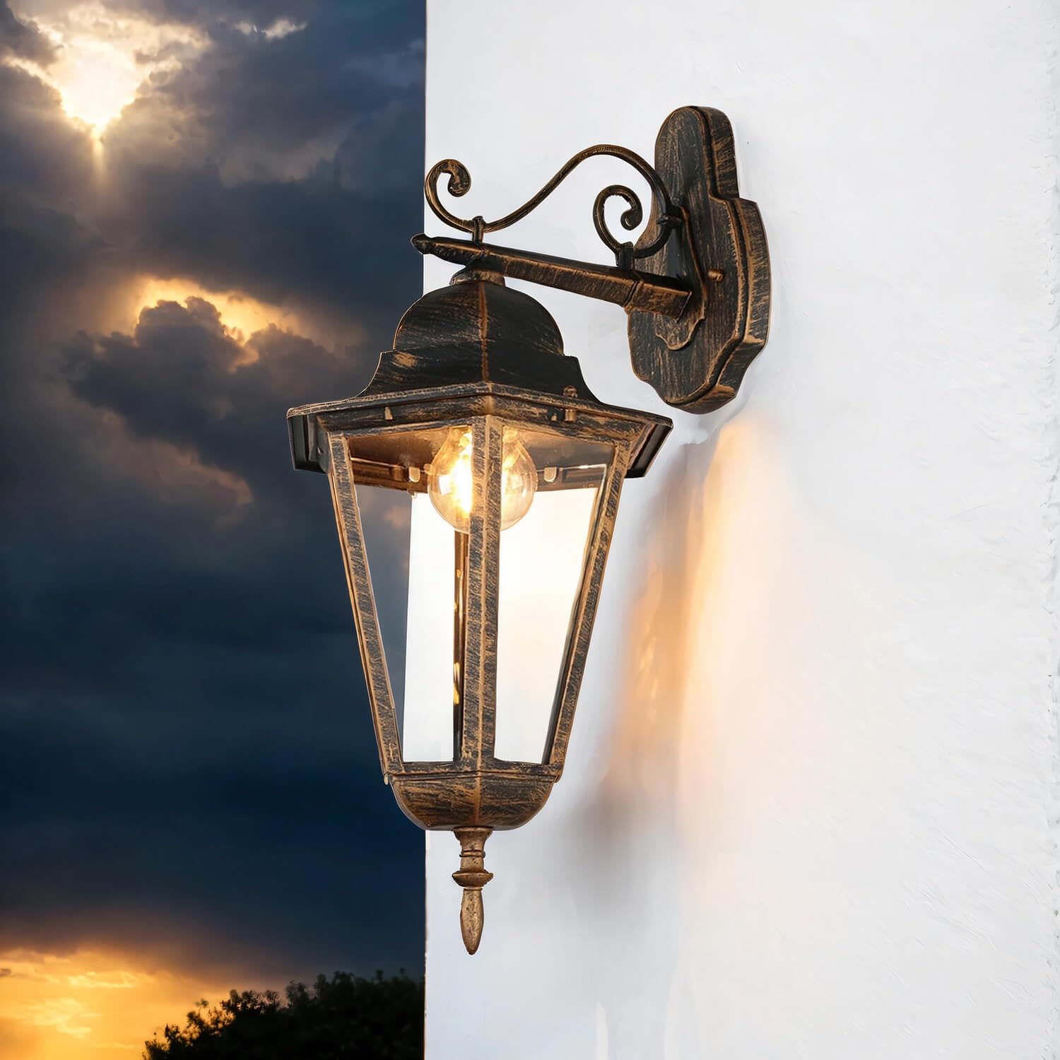 Applique da esterno in alluminio e vetro color rame anticato IP44 Ingresso Giardino P: 28,5 cm E27 Lanterna retrò nostalgica Lampada da esterno Terrazza BRISTOL