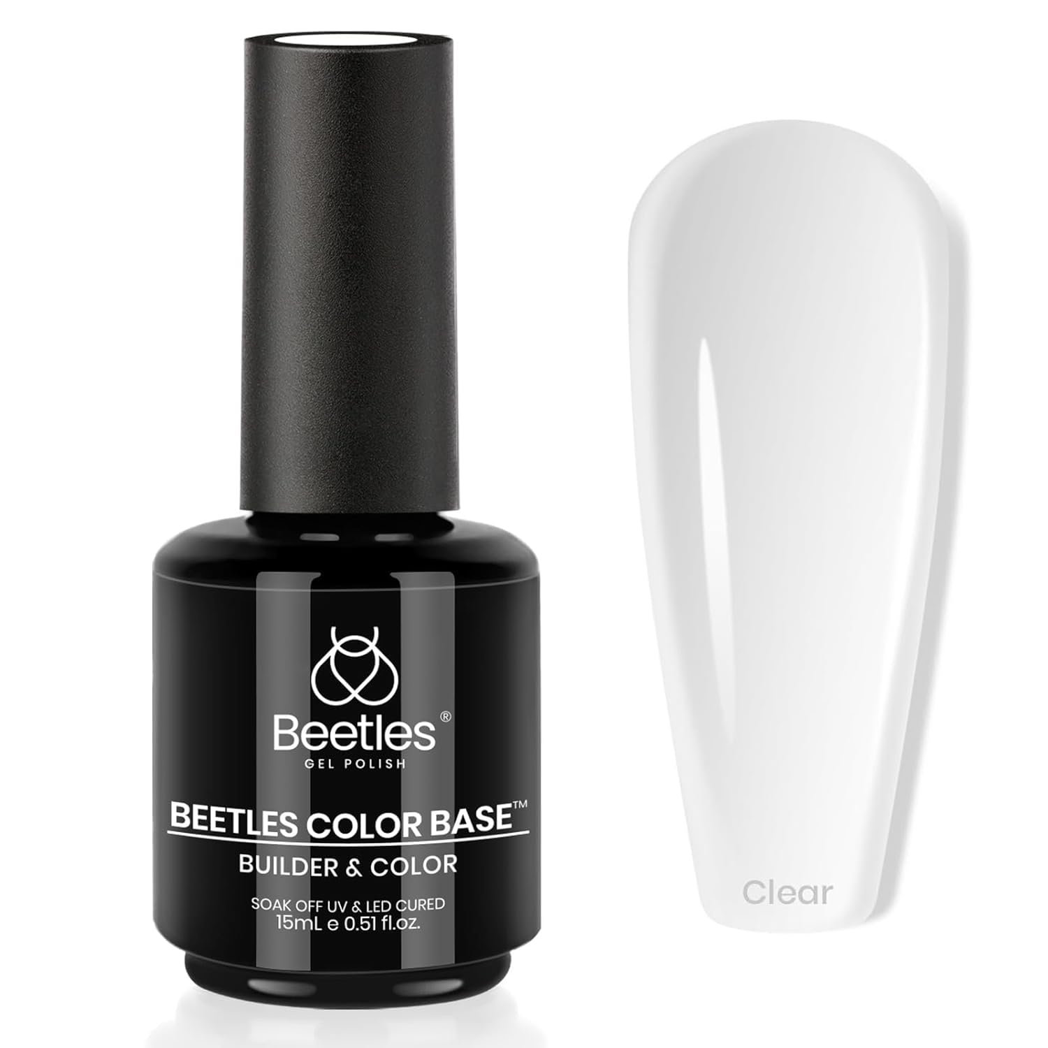 Beetles Rubber Base Gel Nail Polish, 15ml Clear Color Sheer Base Coat Gel Polish, Base Coat for Nails Strengthener Soak Off U V DIY Home and Salon Gifts for Women