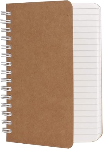 Miniatura 6 de TWONE Cuadernos de espiral plano con tapa Kraft, paquete de dos unidades, 3.5 x 5.5 pulgadas, 180 páginas a rayas, 90 hojas, fácil de transportar