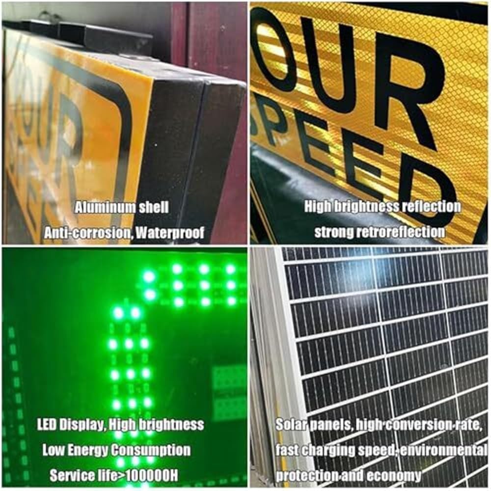 Señal De Visualización Velocidad Radar LED con Energía Solar, Advertencia, Indicador Límite, Alerta Seguridad Vial, Dispositivo Control Tráfico 60x90 Cm
