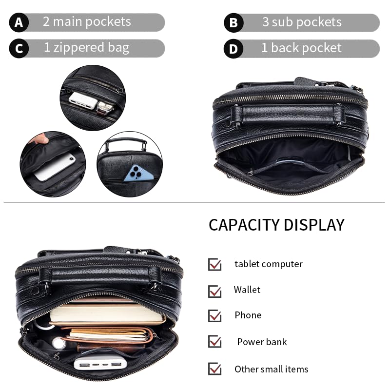 Image of Genuine Leather Shoulder Bag for Men, Medium Messenger Bag Crossbody, Mens Handbag with Multiple Pockets for Daily