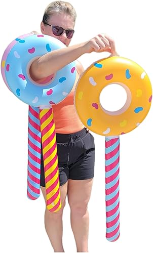 Miniatura 5 de Paletas inflables grandes de dona (alrededor de 36 pulgadas) de doble cara con forma de rosquilla inflable con forma de caramelo con temática de