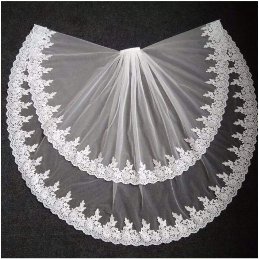 Elegant Bridal Veils Lace Edge Wedding Veil Two Layer Tulle Bride Accessories With Comb White Ivory 829 (Color : White)