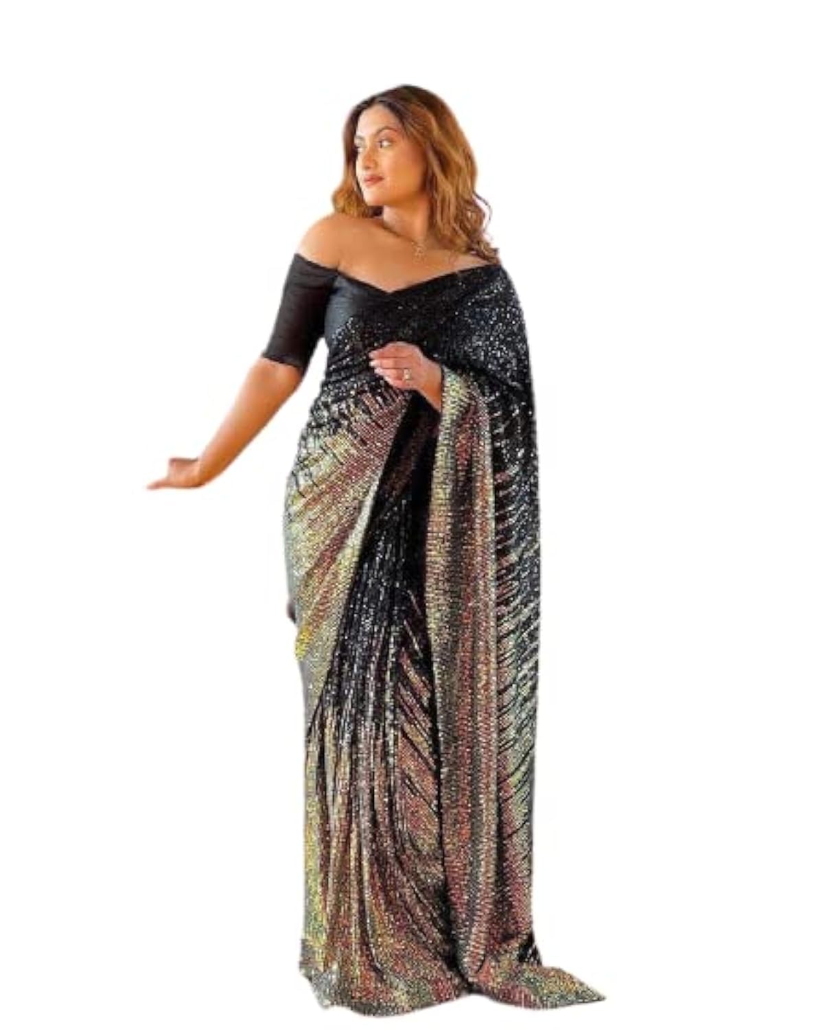 Indian Fabriic Store Heavy Georgette Silk Embroidery Sequence Work Sari for Women Indian Party Wear Un-Stitched Saree Blouse