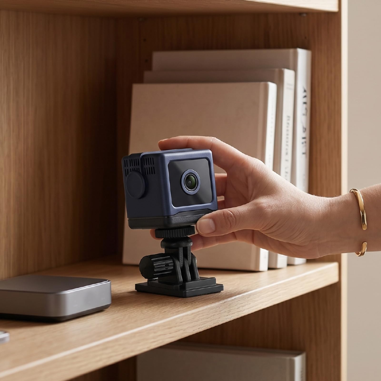 Annadue Telecamera di Sicurezza Portatile per Interni WiFi 1080P HD 2,4 GHz | Rilevamento Intelligente del Movimento Grandangolare da 130 Gradi Uso Diurno e Notturno Batteria Ricaricabile da 800 MAh