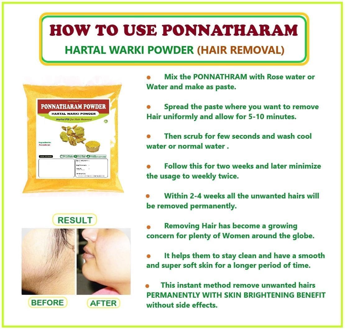NG Hartal Warki Powder - Pack of 2x10Gm - Ponnatharam Powder | Hartal warqi | Hartal Pili | Harita Manjari for Hair Removal | Suitable for Unisex