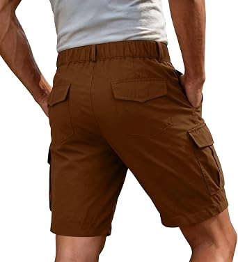 Cargo Shorts for Men Tactical Elastic Waist Shorts Outdoor Button Zip Up Summer Hiking Short Buttom with Multi Pockets