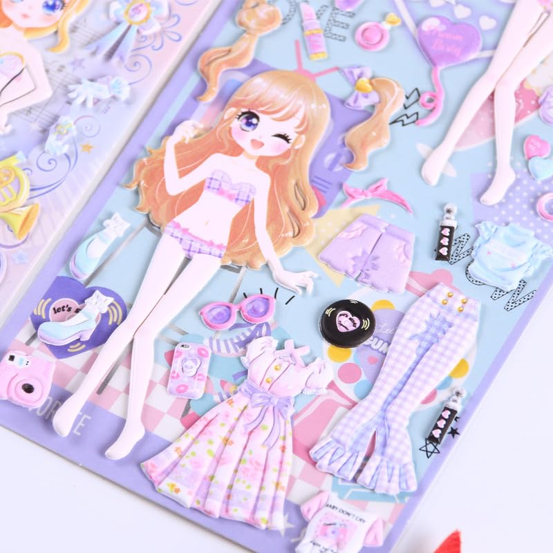 Image of 3D Puffy Princess Party Stickers Set for Kids - Dream Party Fairy Girl Stickers with Dresses & Accessories for Scrapbooking, Journals, School Projects & DIY Crafts