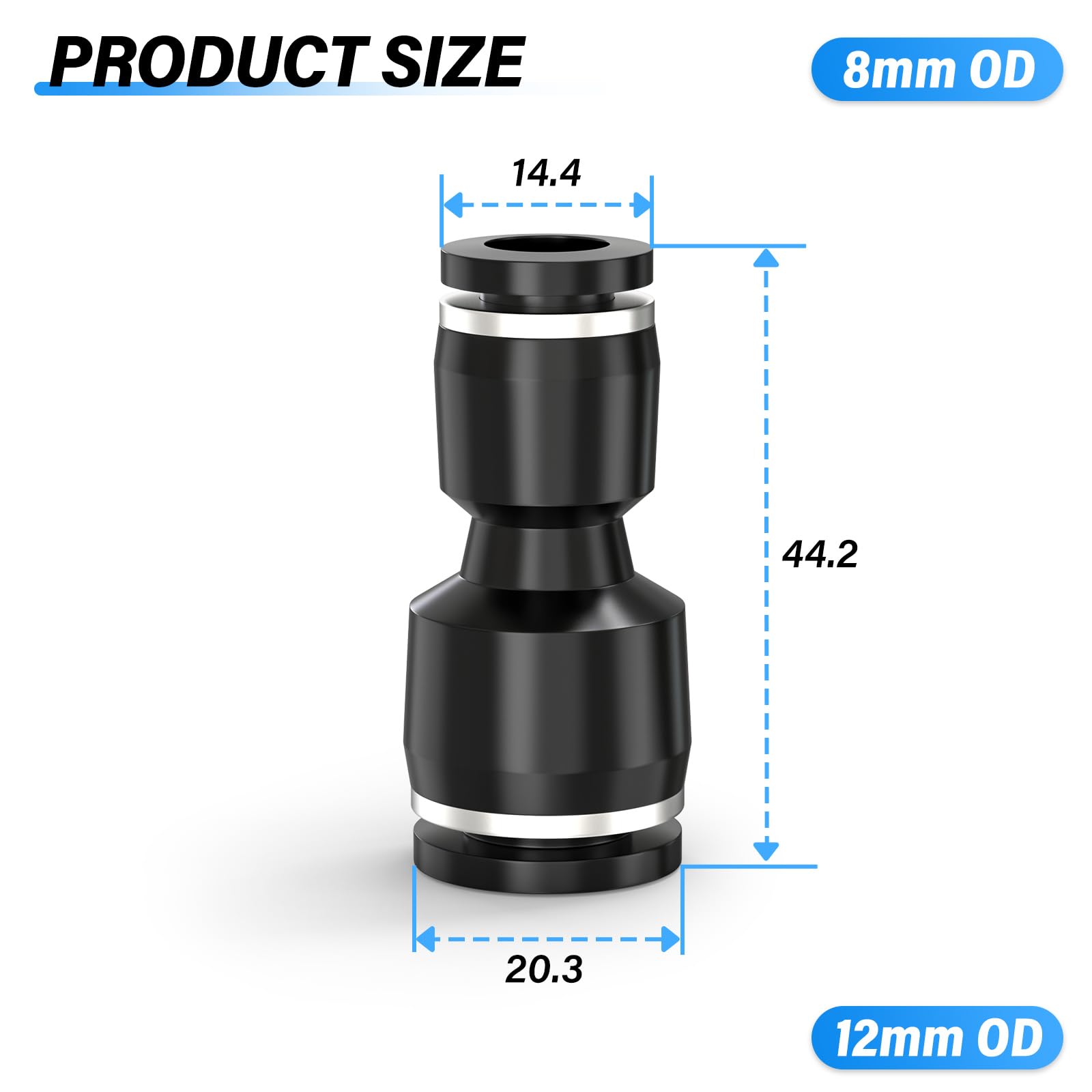 TAILONZ PNEUMATIC Riduzione diritta 12MM tubo OD x 8MM tubo OD tubo Raccordi a pressione PG12-8 (confezione da 10)