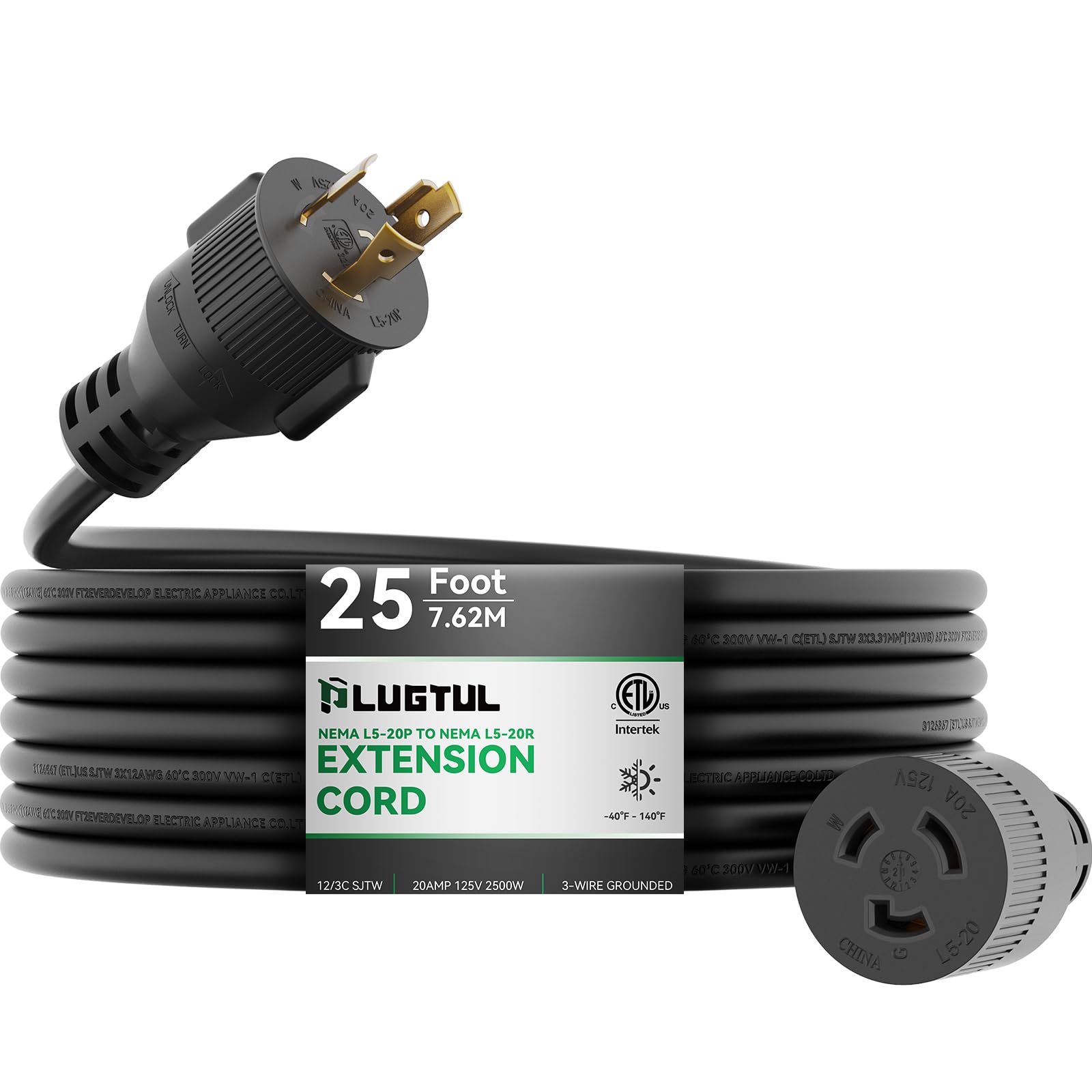 Amazon.com: PLUGTUL 20 AMP Locking Extension Cord 25FT, NEMA L5