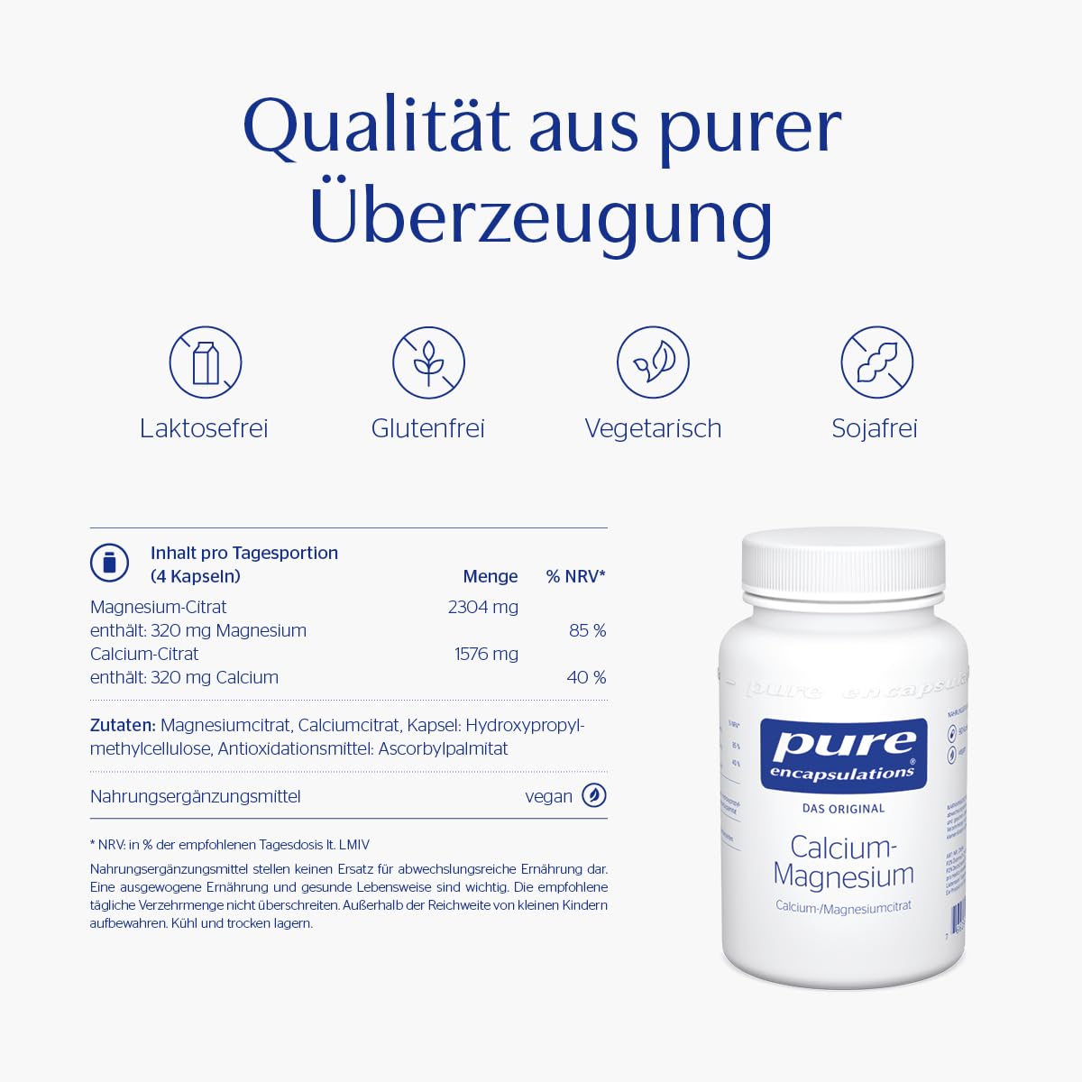 Pure Encapsulations - Calcium-Magnesium (Citrat) - Hochwertige Mineralstoffkombination für Knochen, Muskeln und Nerven - Calciumcitrat und Magnesiumcitrat ohne Zusatzstoffe - 90 Kapseln