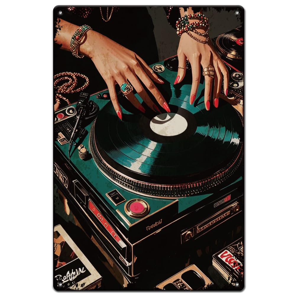 SUPERDANT Black Woman Music Play Records Metal Tin Sign for Home Decor