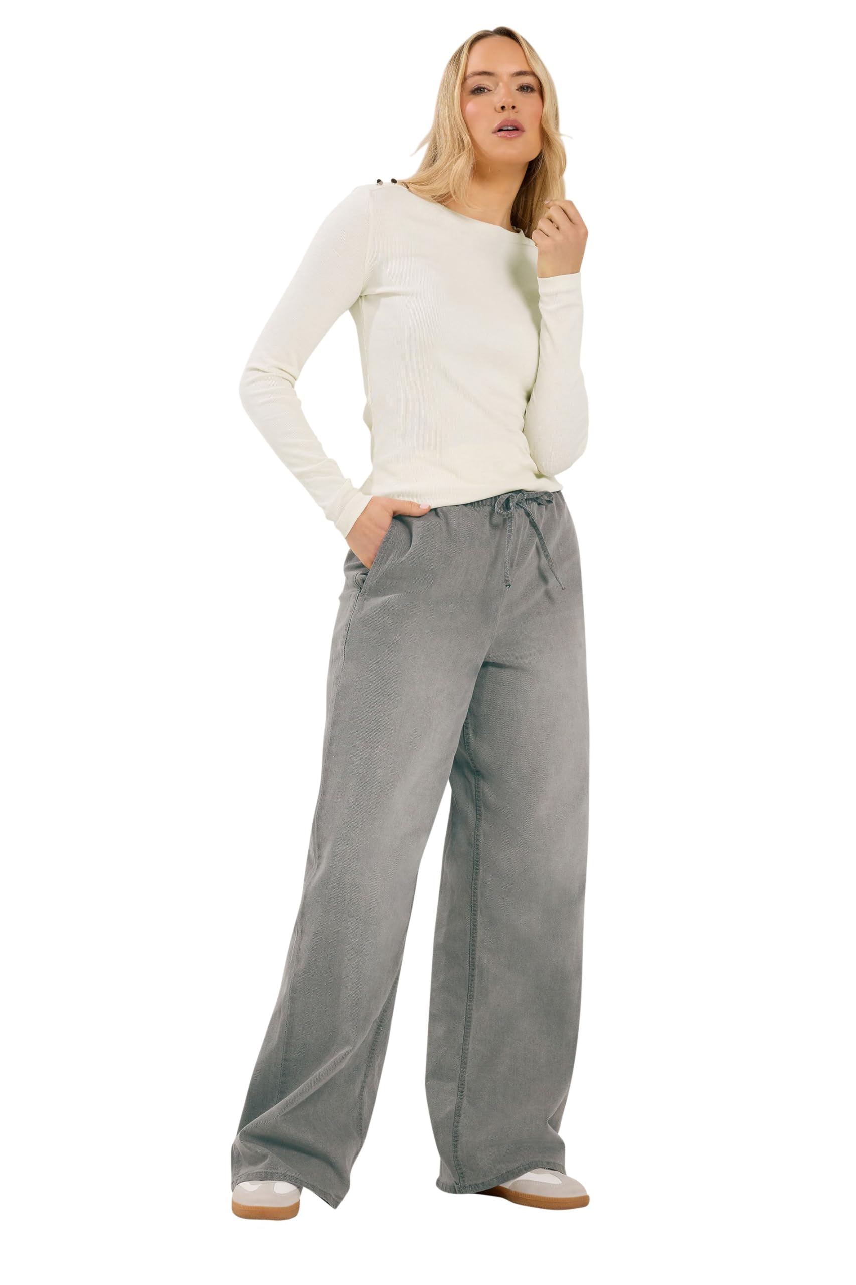 Long Tall Sally - LTS Tall Pull On Wide Leg Jeans - Women's Grey