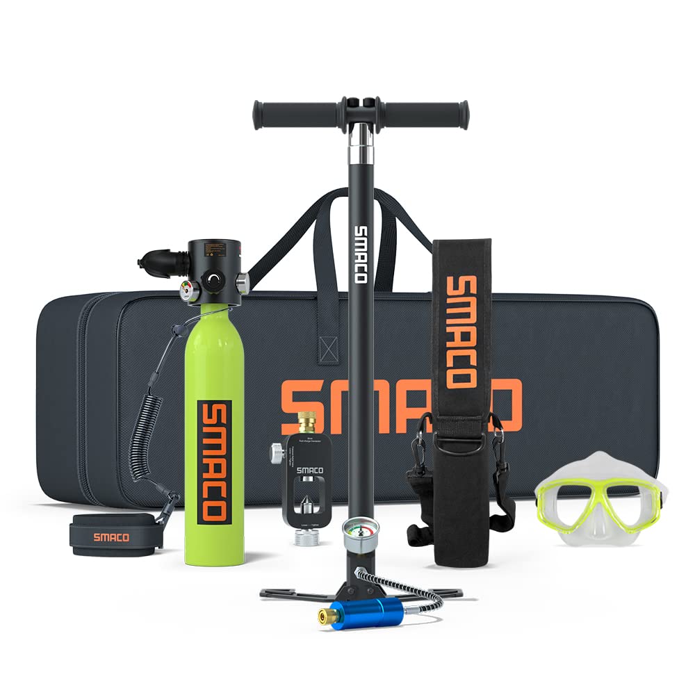 SMACO Mini Scuba Tank, Bombola Subacquea Bombole da Immersione Ossigeno Bombola con 10-15 Minuti Diving Ossigeno Serbatoio Bombola Sub Respiro Sott'Acqua Dispositivo 0.7L S500(Consegna in 10 Giorni)