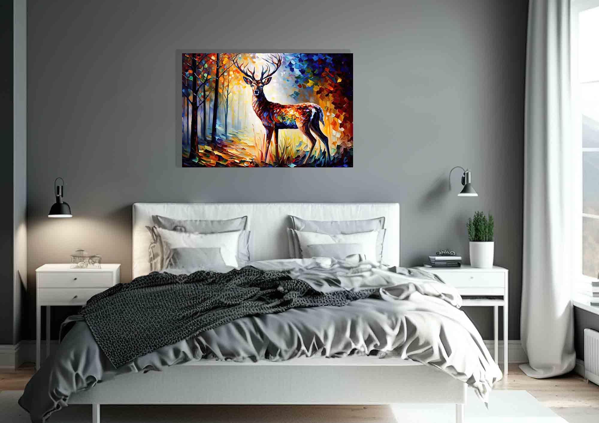 Artley Prints - Majestic Deer in Forest Colourful Canvas Pictures for Walls - Art for Living Room Abstract Animal Artwork Prints, 51 x 35cm (20 x 14 inches) — view 3