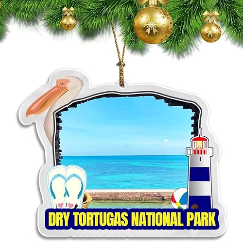 Decoración de árbol de Navidad de acrílico transparente para el parque nacional de Tortugas en seco de Estados Unidos, colgante de doble cara,