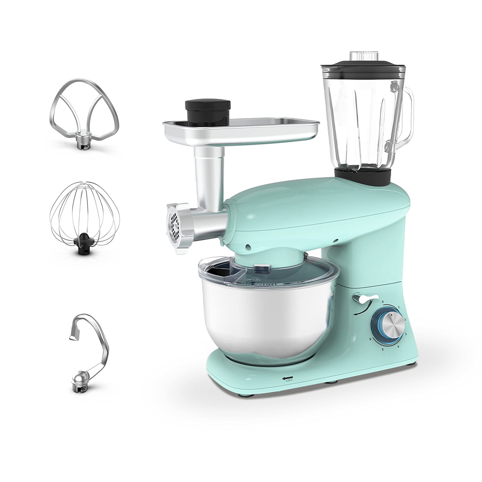 3 in 1 Stand Mixer, 6 Quarts 850W, Tilt-Head Kitchen Mixer 6 Speed Electric Mixer with Meat Grinder 