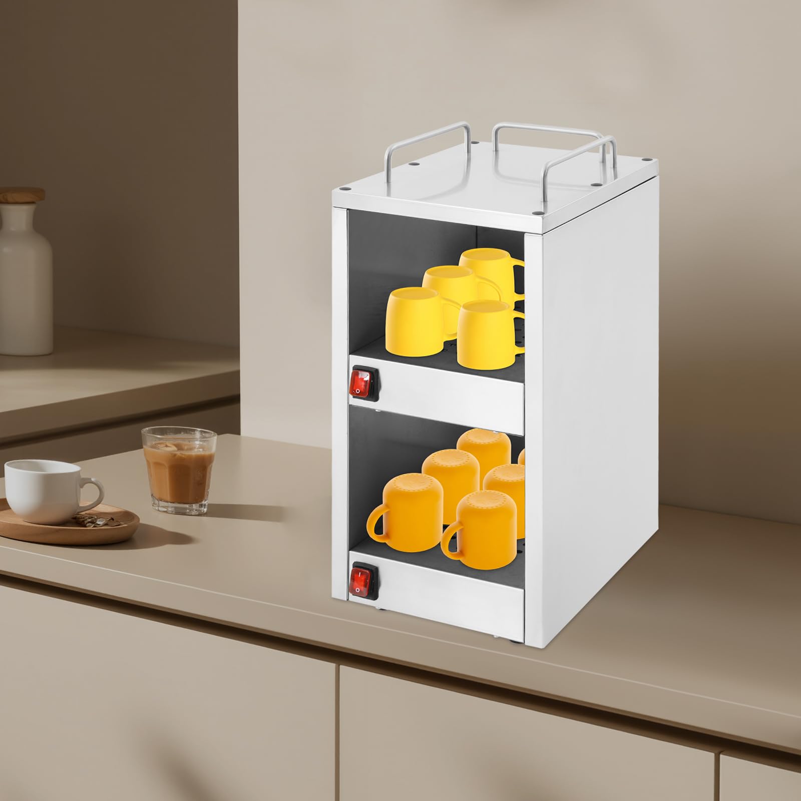 Armadietto riscaldante per tazze, in acciaio inox, 140 W, 220 V, per ristorante, hotel, caffetteria, scalda tazze, con 2 scomparti e isolamento a 75 °C, ideale per tazze e piatti